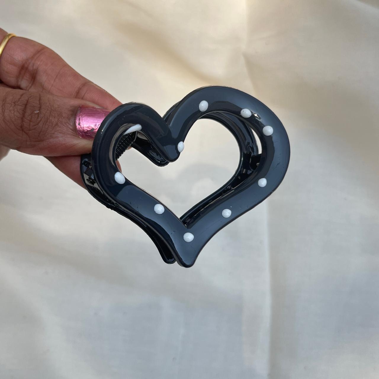 Heart Shape Polka Dot Medium Claw Hair Clip