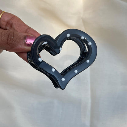 Heart Shape Polka Dot Medium Claw Hair Clip