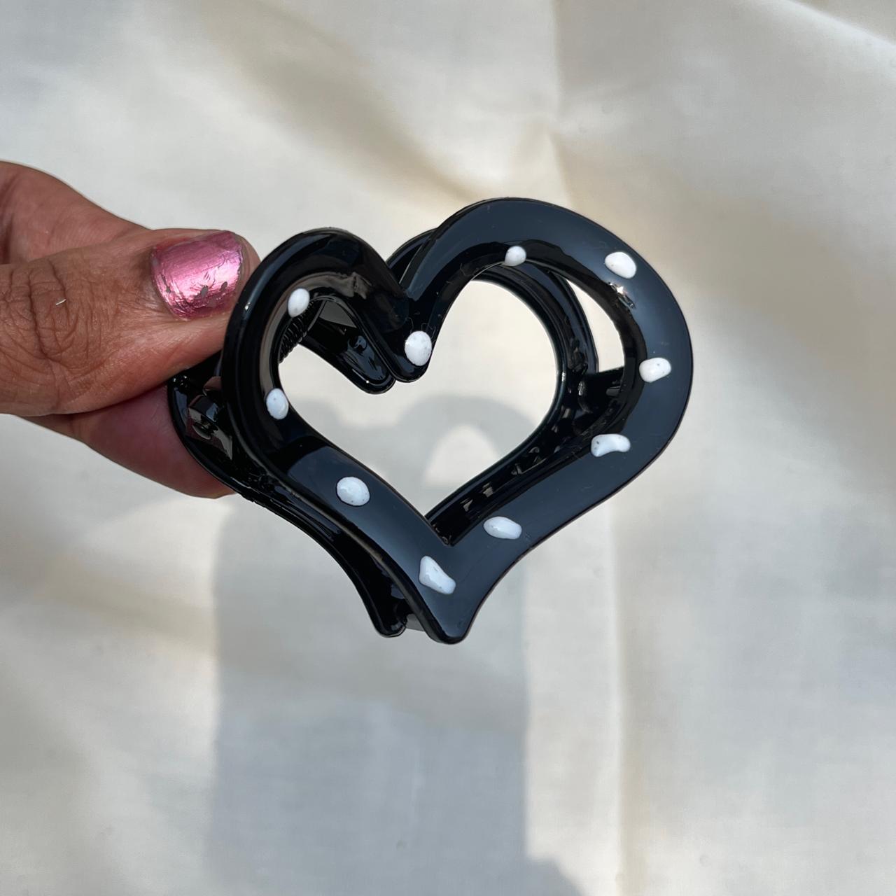 Heart Shape Polka Dot Medium Claw Hair Clip