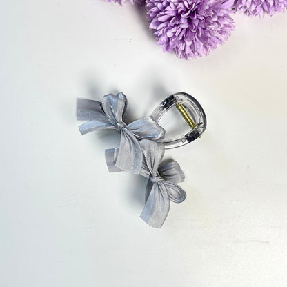Transparent Bow Claw Hair Clips with Satin Ribbon - Medium