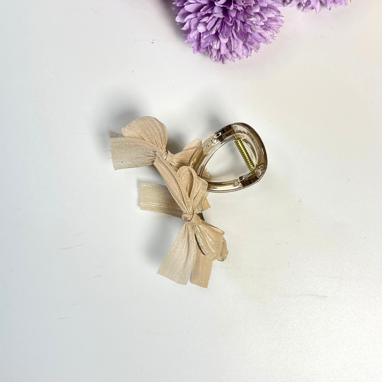 Transparent Bow Claw Hair Clips with Satin Ribbon - Medium