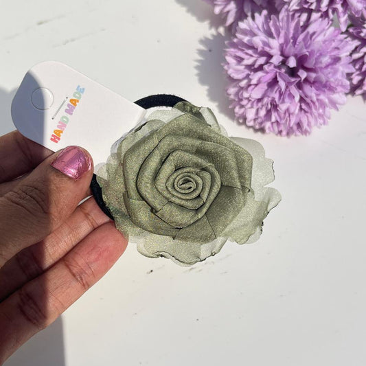 Organza Rose Flower Elastic Hair Tie (Pack of 1)