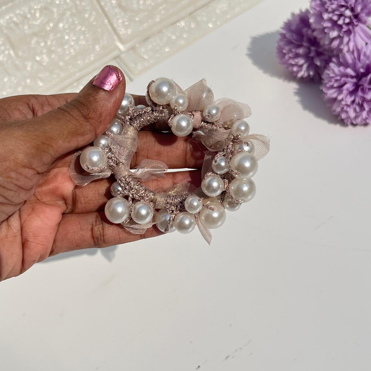 Pearl Embellished Scrunchie with Ribbon Detail (Pack of 1)