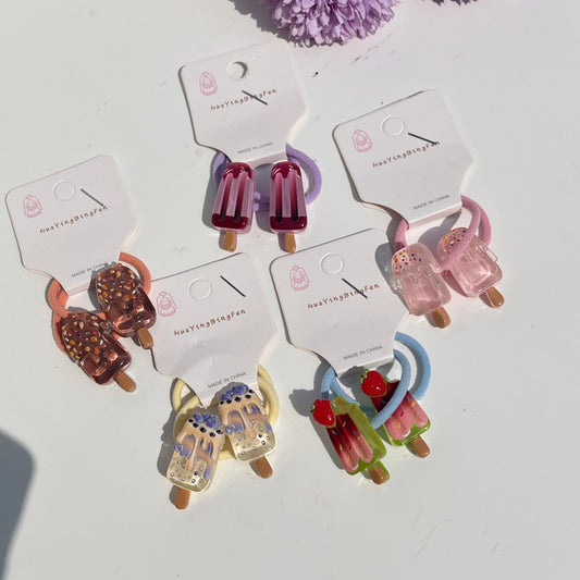 Mini Popsicle Charm Elastic Hair Ties (Set of 2)