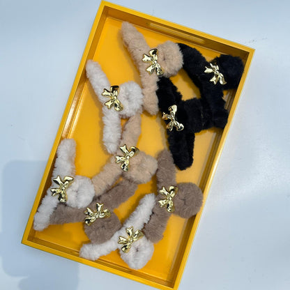 Cozy Bow Plush Hair Clips - Large