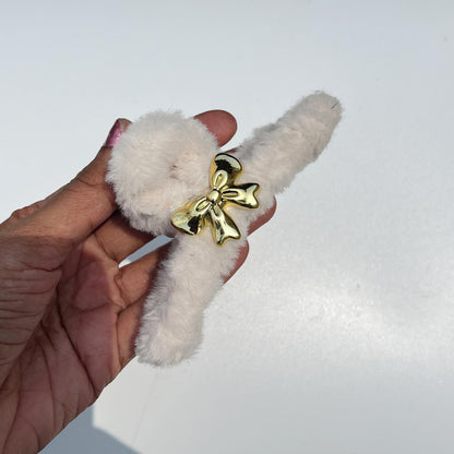 Cozy Bow Plush Hair Clips - Large