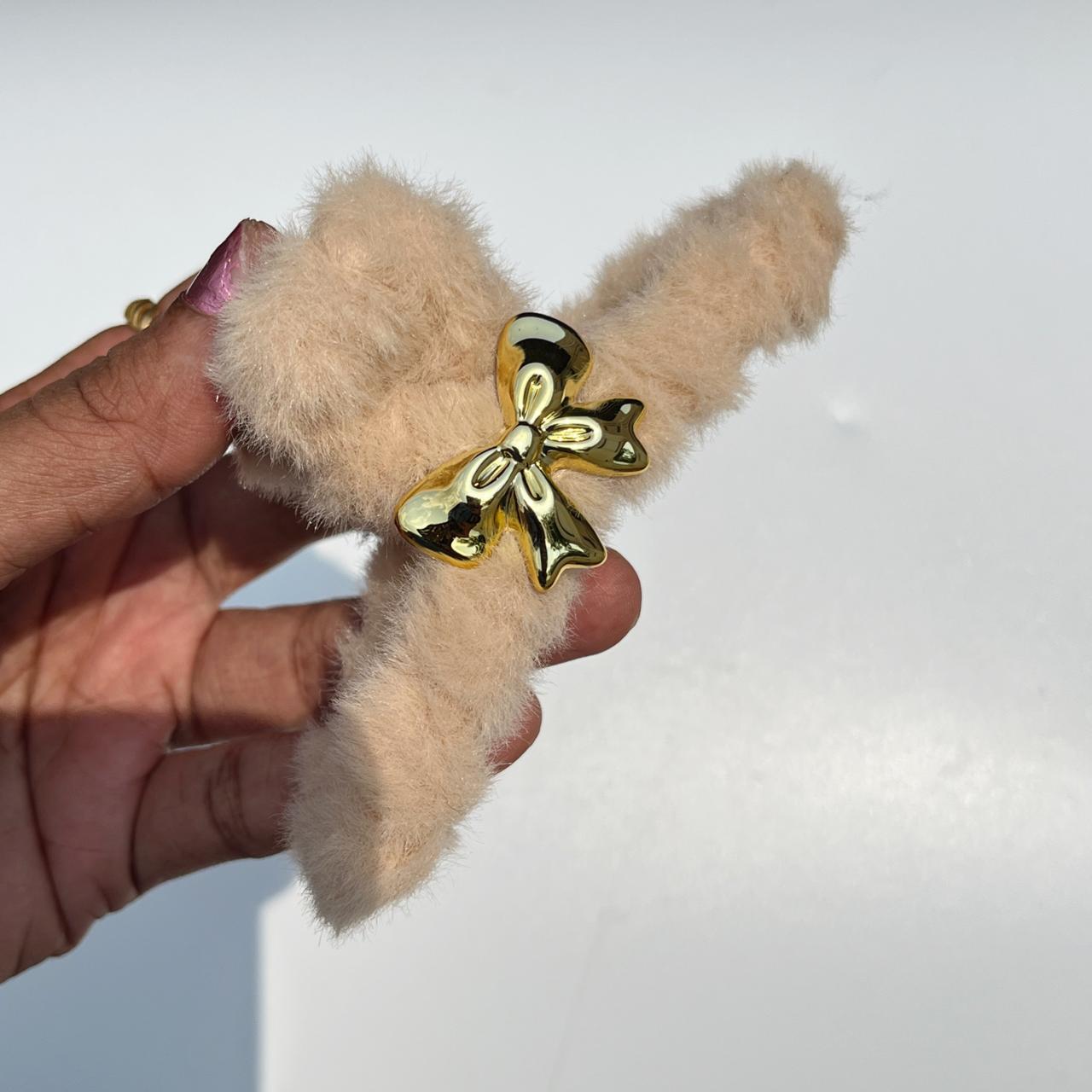 Cozy Bow Plush Hair Clips - Large