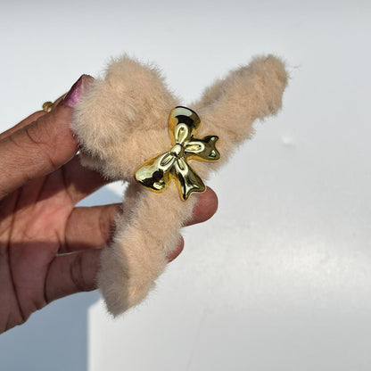 Cozy Bow Plush Hair Clips - Large