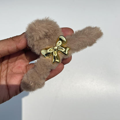 Cozy Bow Plush Hair Clips - Large