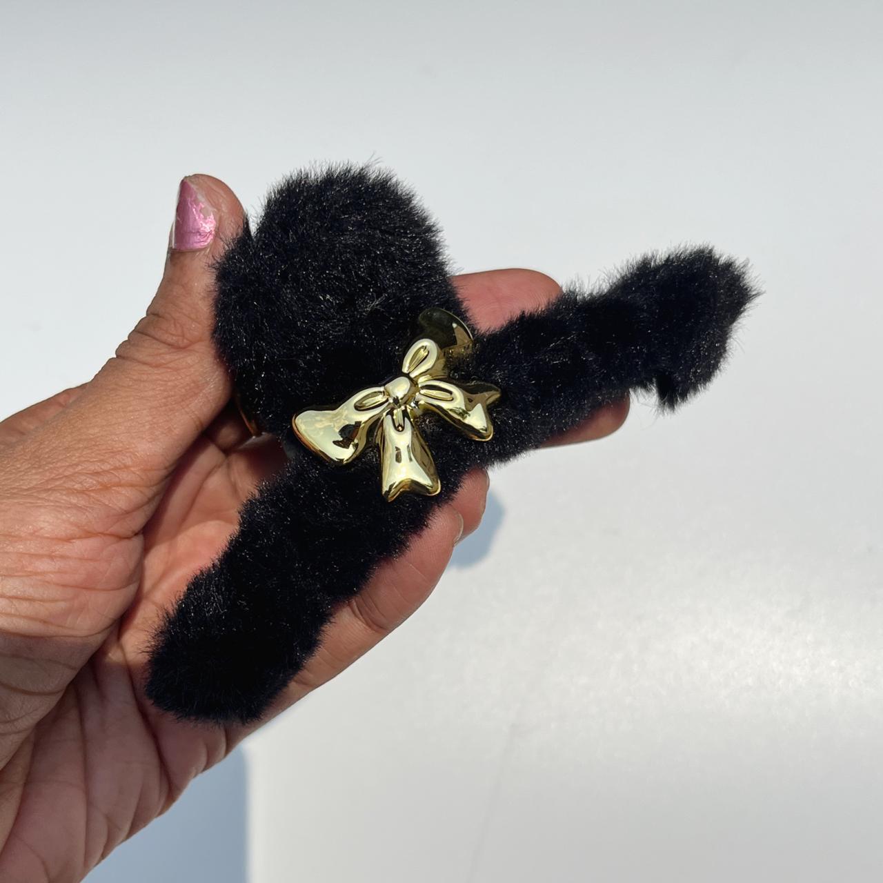 Cozy Bow Plush Hair Clips - Large