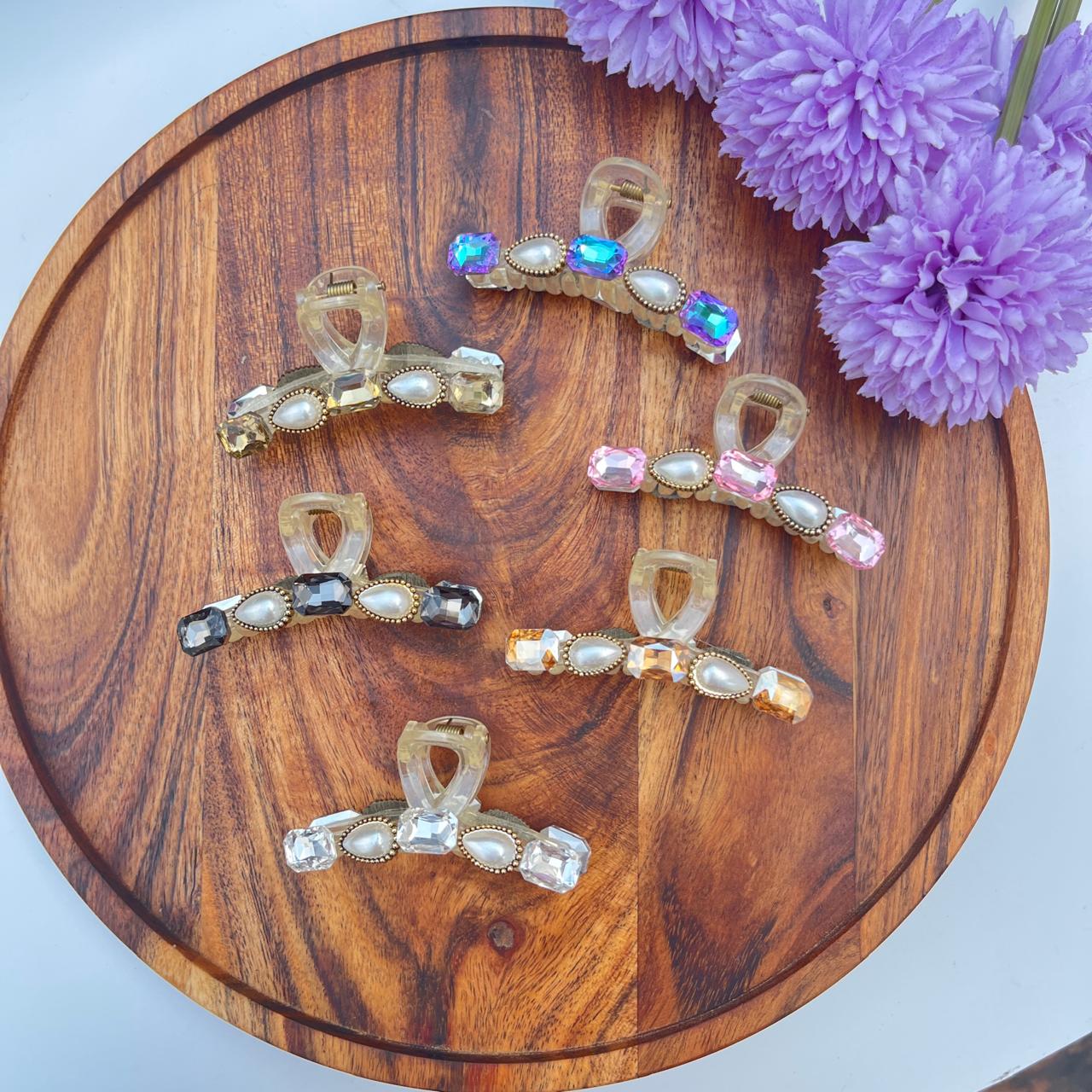 Royal Pearl Crystal Claw Clips - Medium