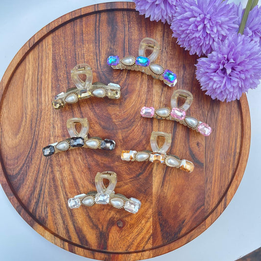 Royal Pearl Crystal Claw Clips - Medium