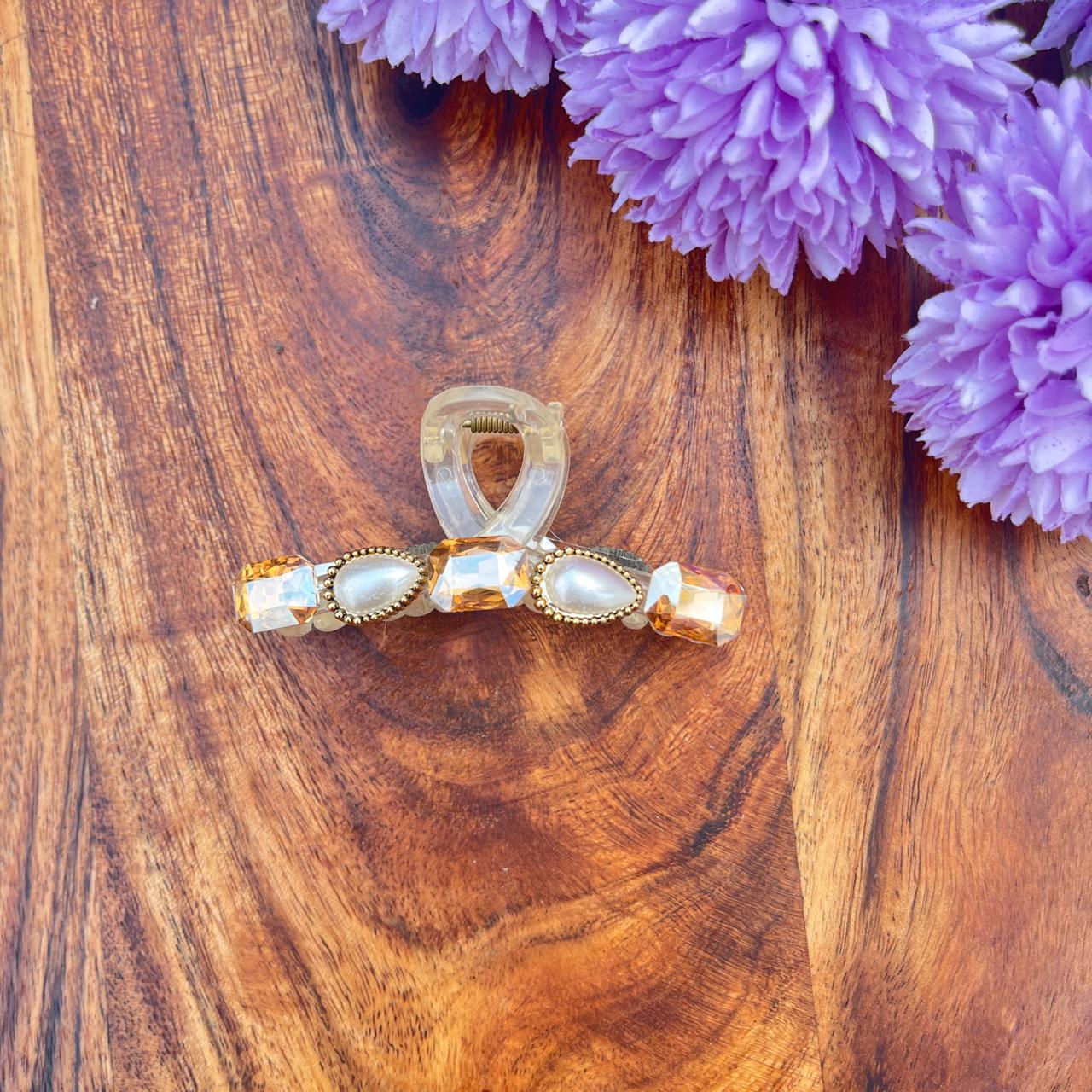 Royal Pearl Crystal Claw Clips - Medium