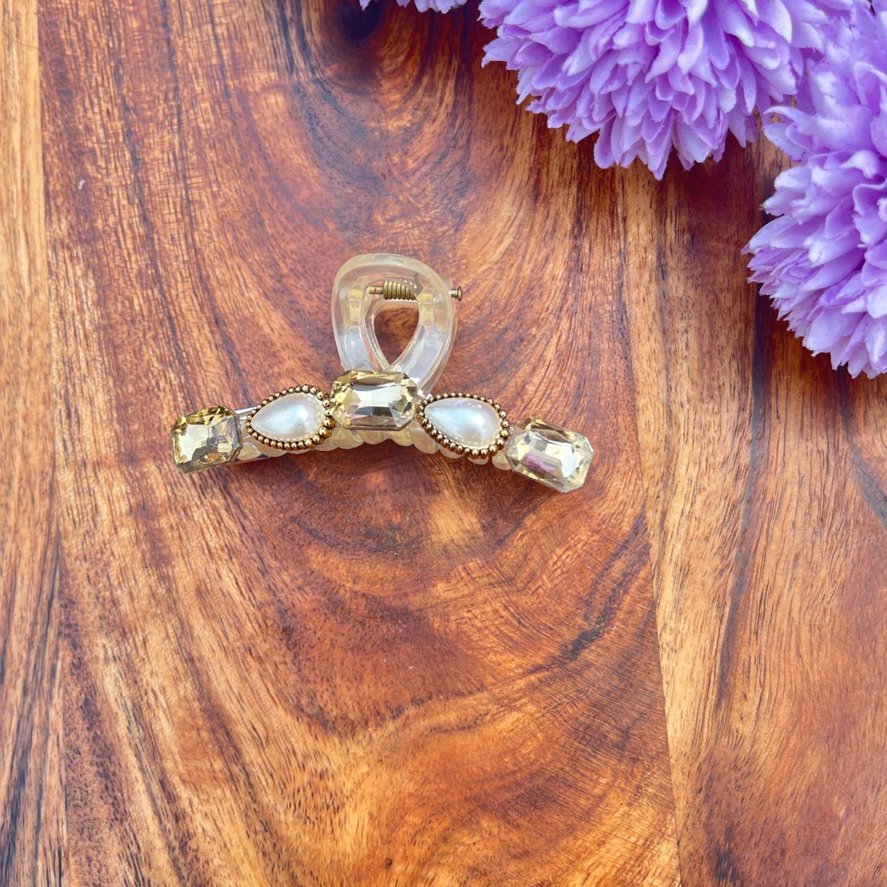 Royal Pearl Crystal Claw Clips - Medium