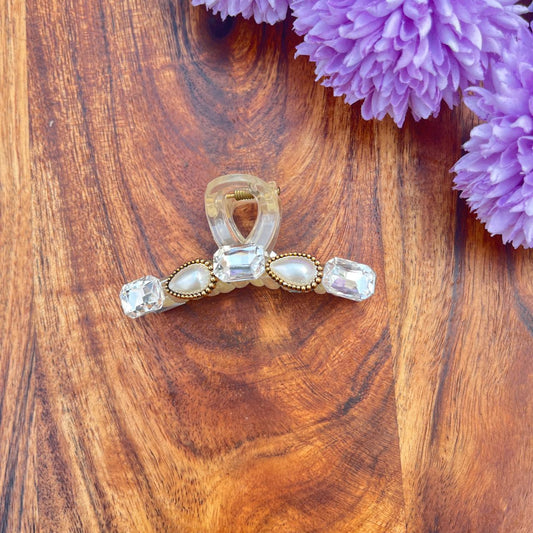 Royal Pearl Crystal Claw Clips - Medium