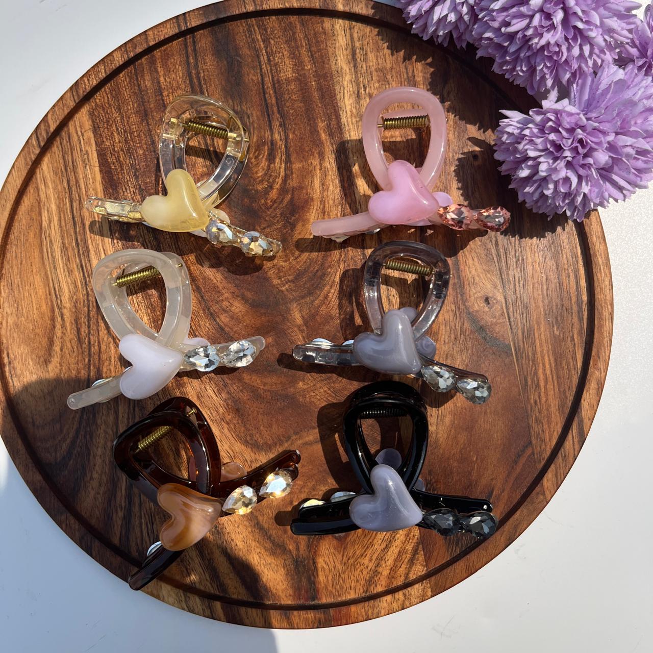Crystal Heart Luxe Claw Clips - Medium