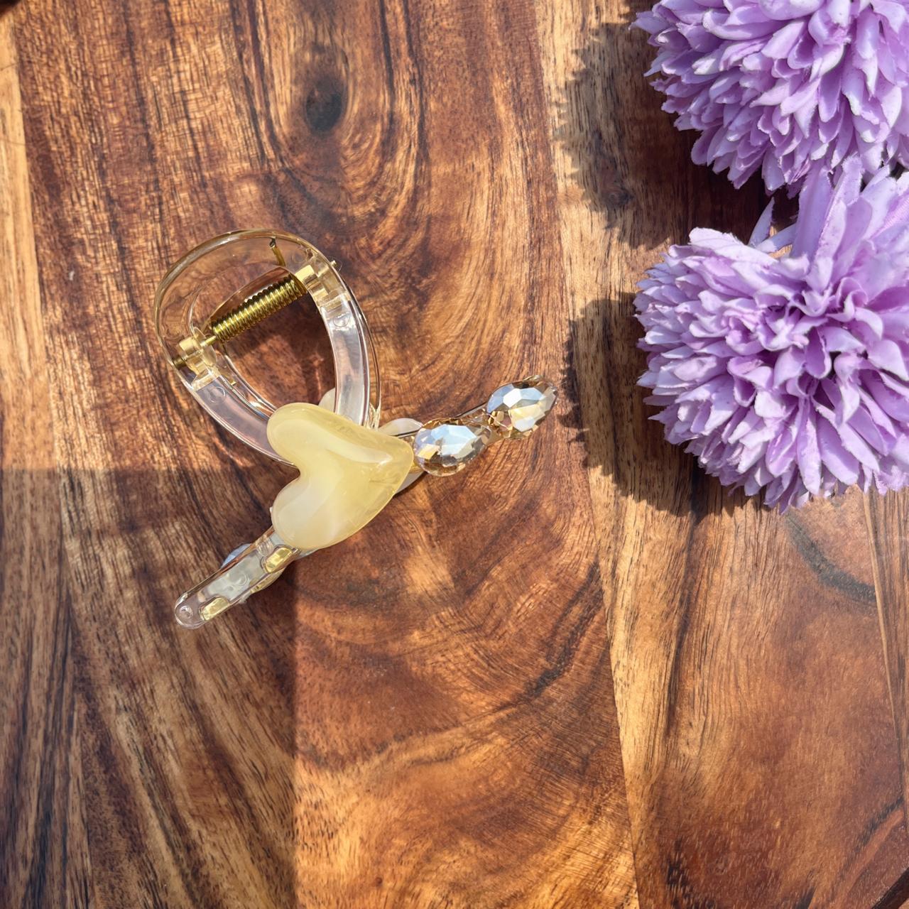 Crystal Heart Luxe Claw Clips - Medium