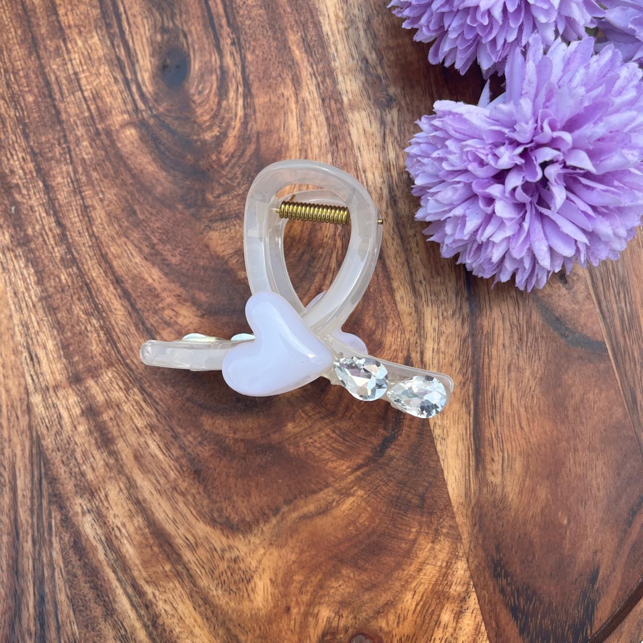 Crystal Heart Luxe Claw Clips - Medium