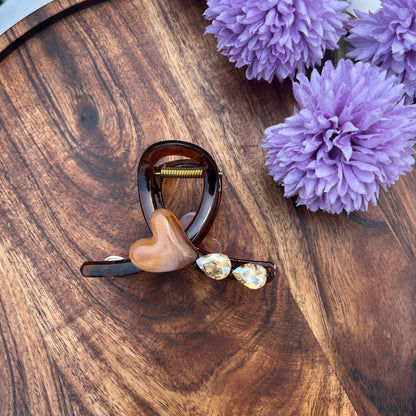 Crystal Heart Luxe Claw Clips - Medium