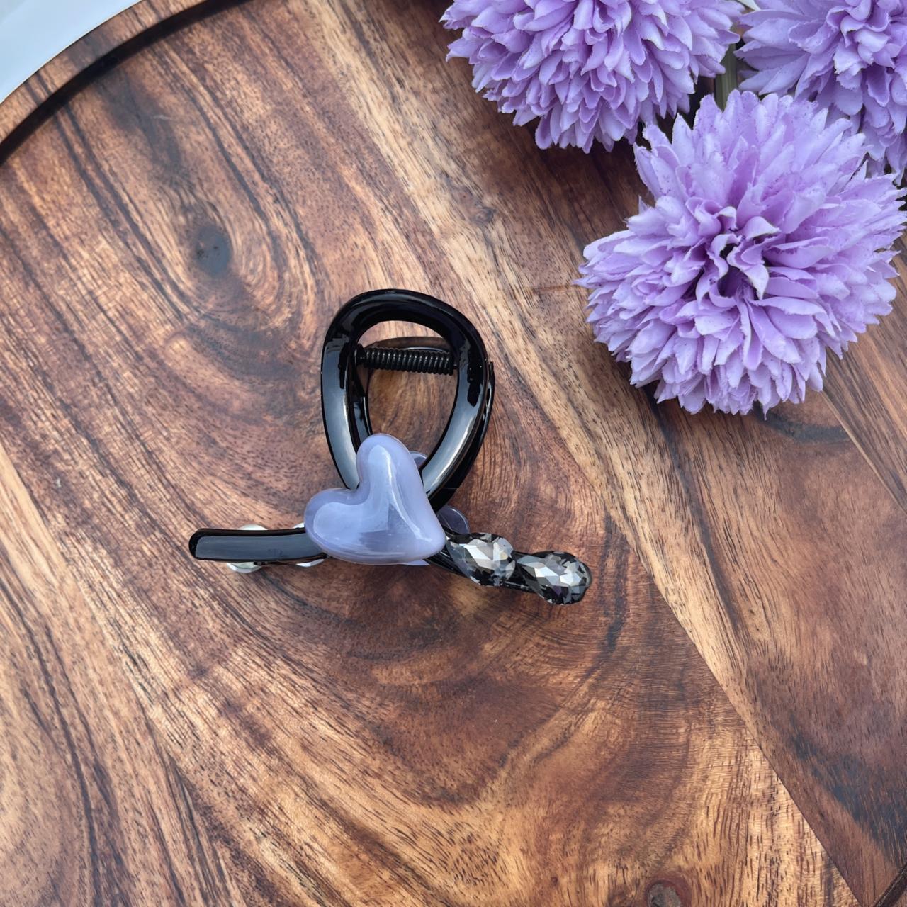 Crystal Heart Luxe Claw Clips - Medium