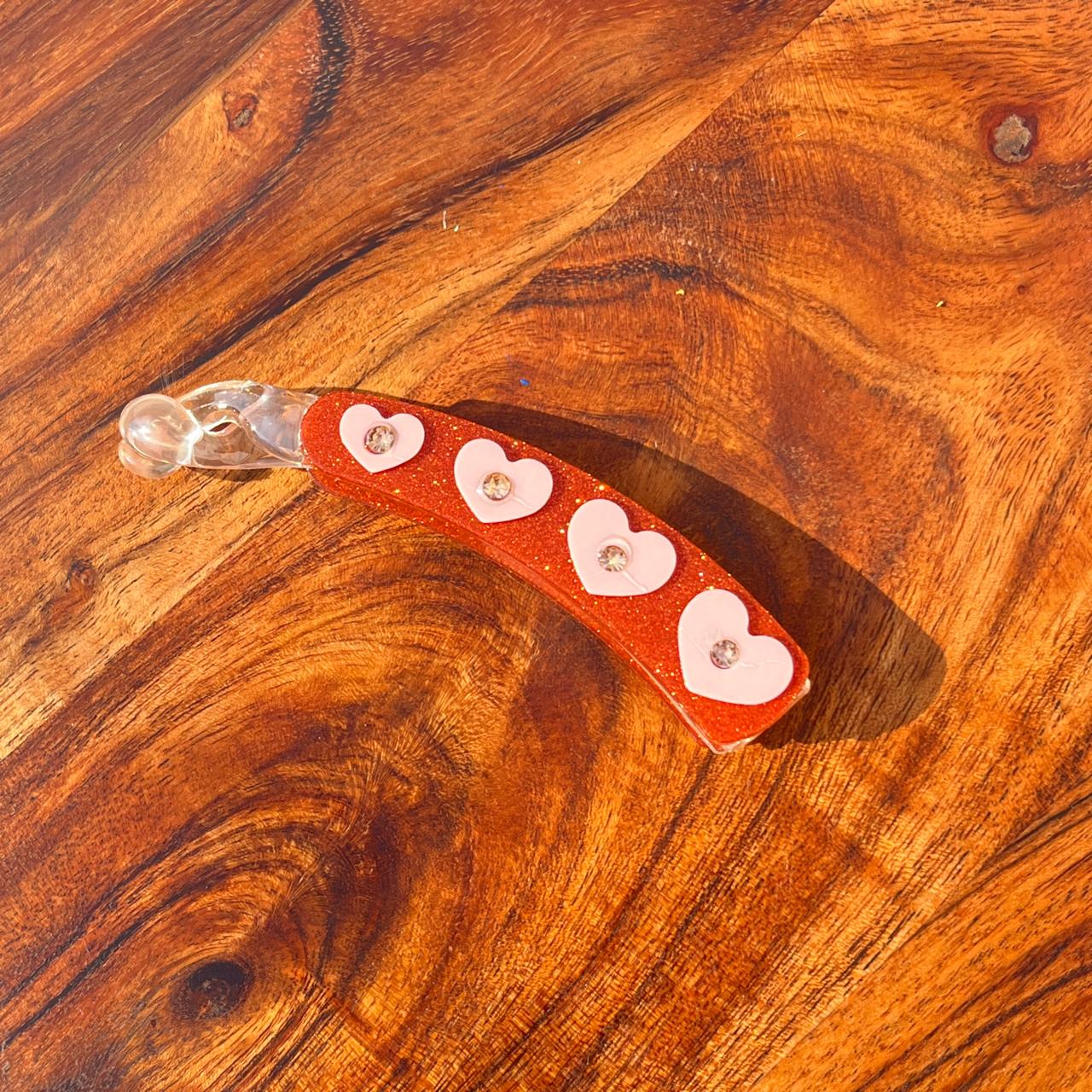 Glitter Love Charm Banana Clip - Medium