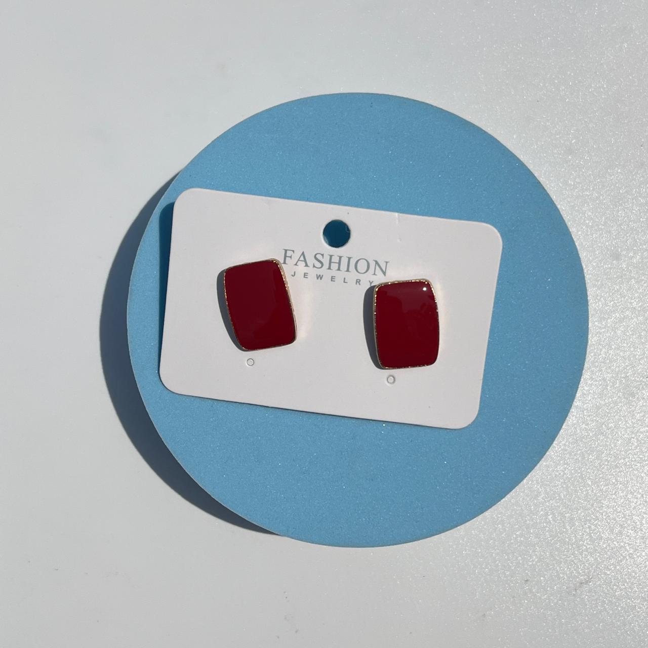 Classic Red Rectangle Stud Earrings