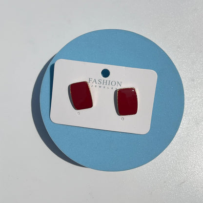 Classic Red Rectangle Stud Earrings