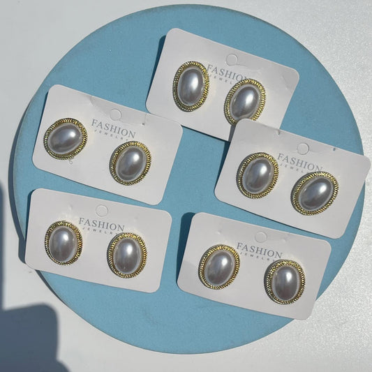 Classic Pearl Oval Stud Earrings