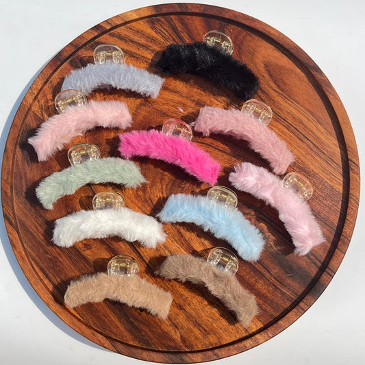 Soft pastel Fluffy Fur Claw Clips - Medium