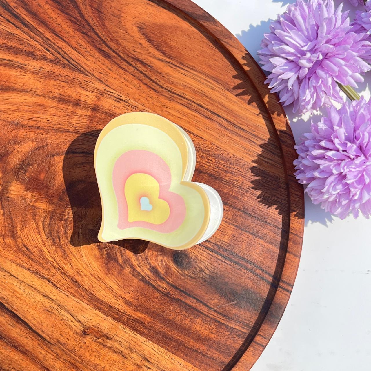 Pastel Heart Layer Claw Clips - Medium