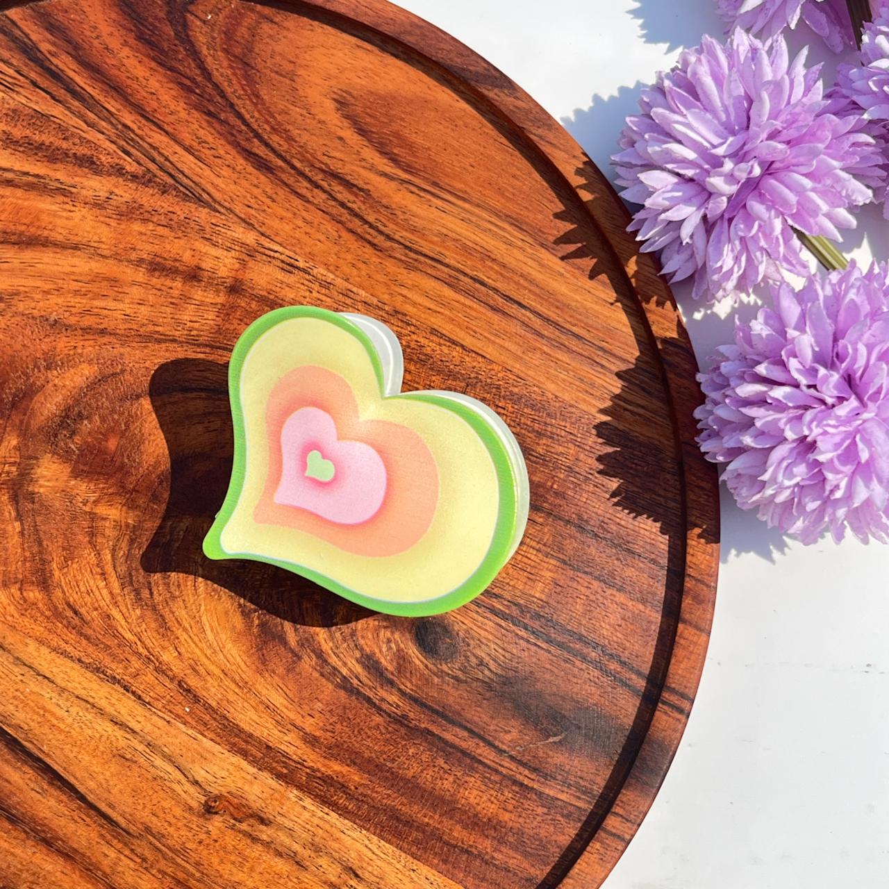 Pastel Heart Layer Claw Clips - Medium