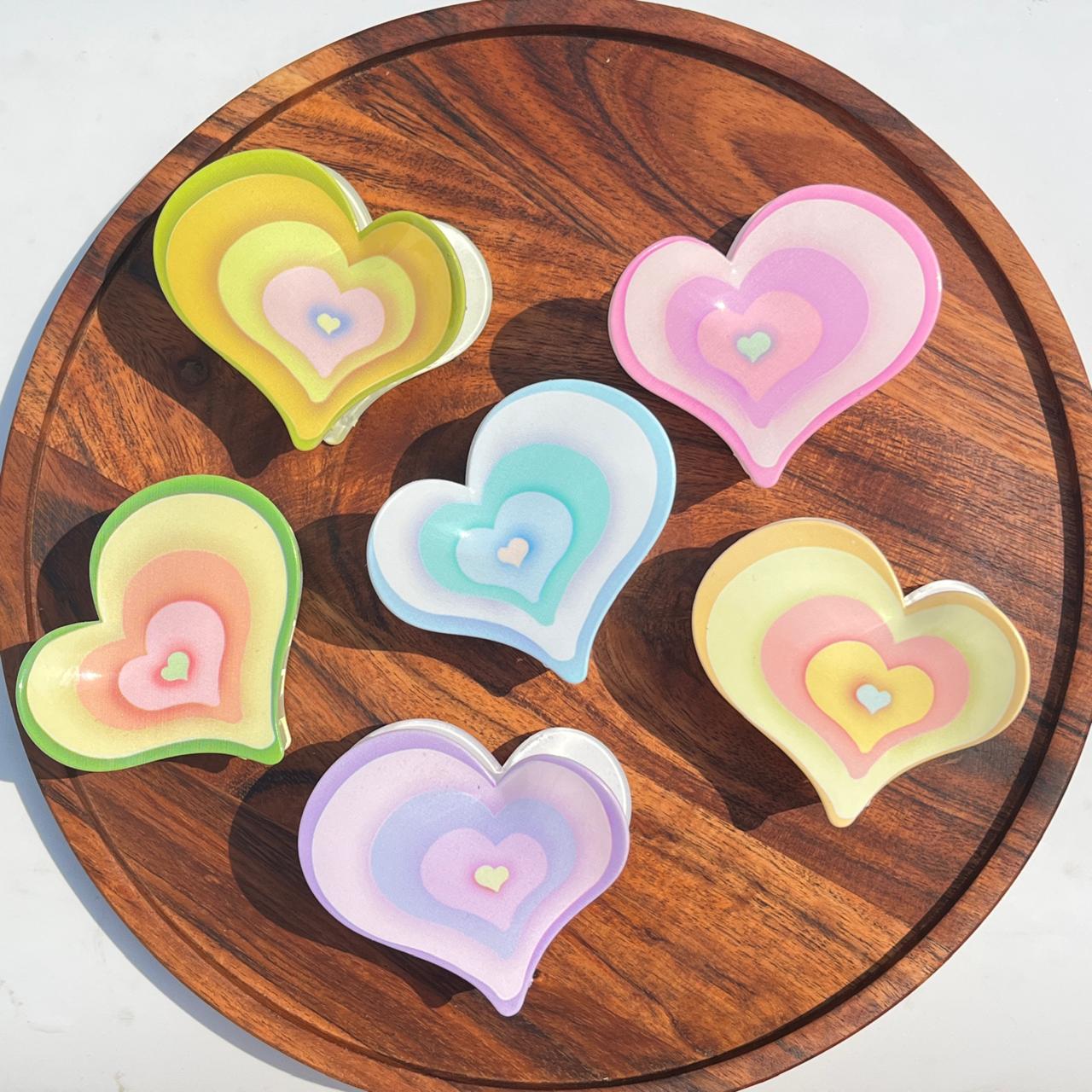 Pastel Heart Layer Claw Clips - Medium