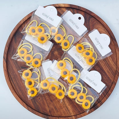 Sunflower Elastic Ponytail Holder Hair Bands Set – (Pack of 3)