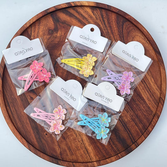 Cherry Blossom Flower Snap Hair Clips Set - Set of 2