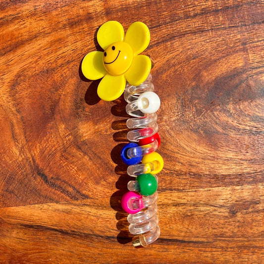 Smiley Daisy Spiral Coil Ponytail Holder Hair Rope – Multicolor Beads