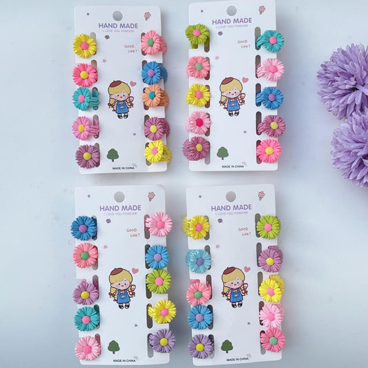 Colorful Daisy Hair Clips Set - Pack of 10