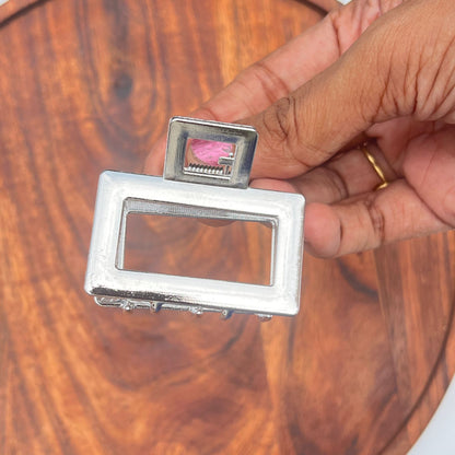 Metallic Frame Rectangle Claw Hair Clip – Gold & Silver Finish