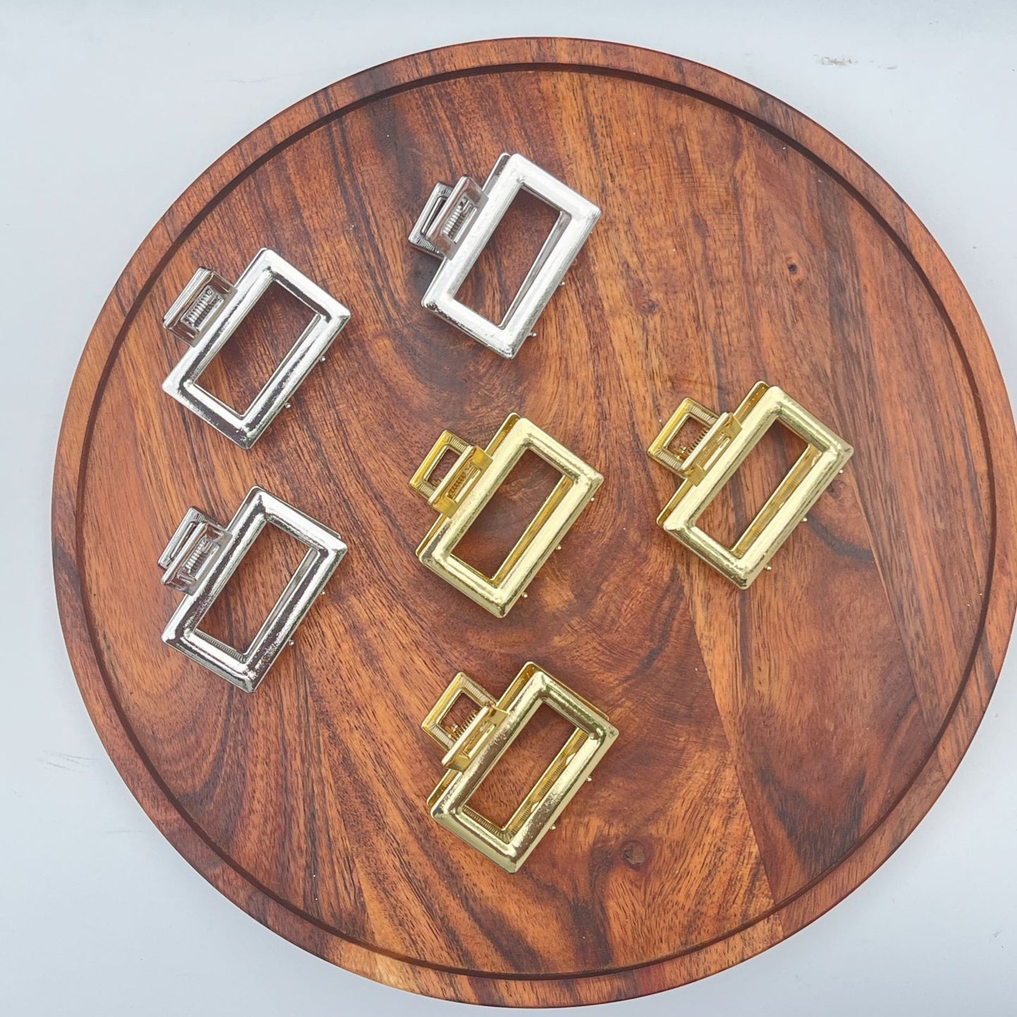 Metallic Frame Rectangle Claw Hair Clip – Gold & Silver Finish