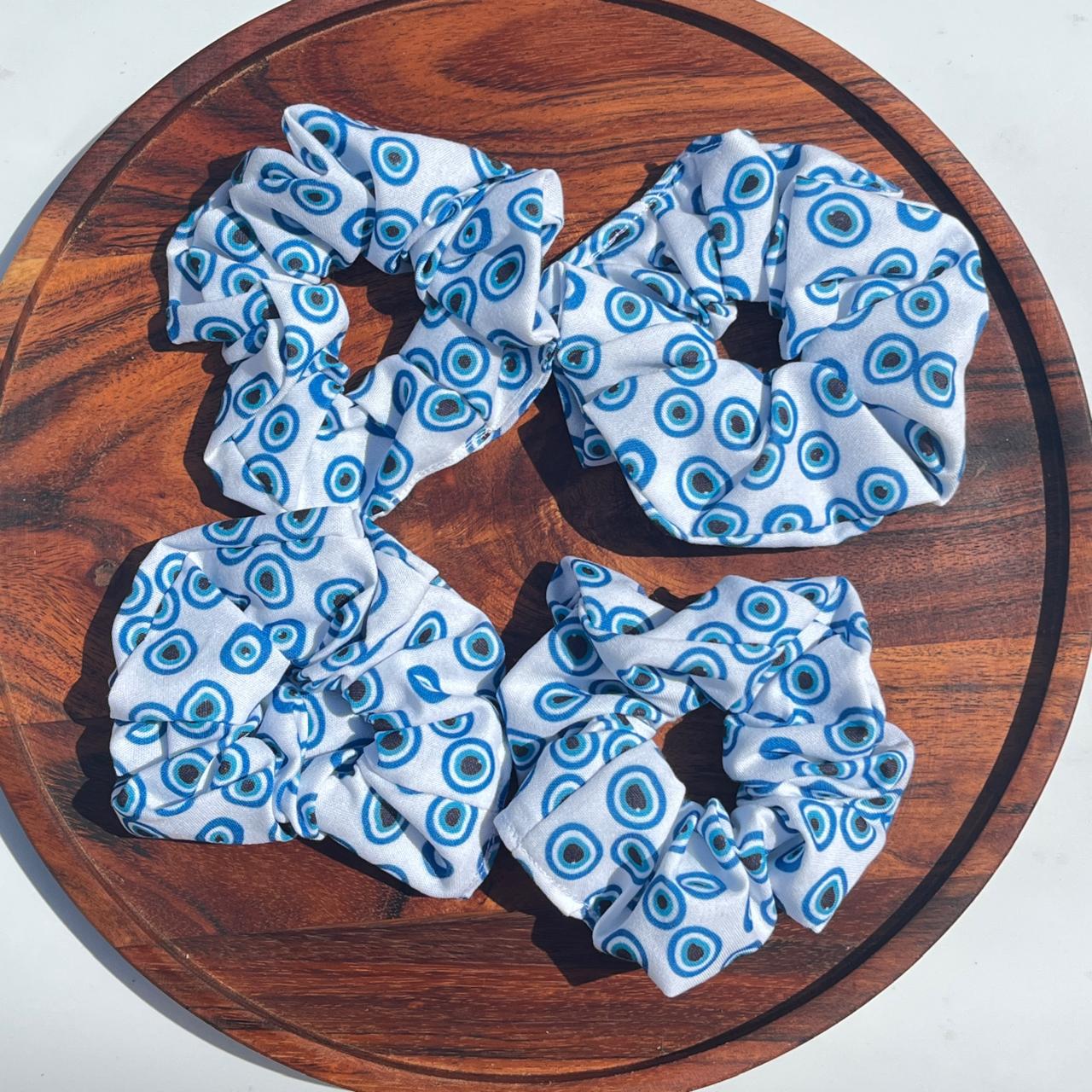Azure Evil Eye Print Scrunchie