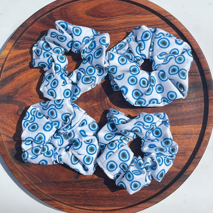Azure Evil Eye Print Scrunchie