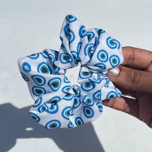 Azure Evil Eye Print Scrunchie