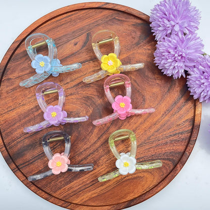 Transparent Floral Claw Clip - Medium