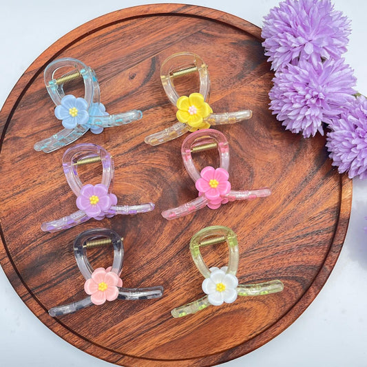 Transparent Floral Claw Clip - Medium