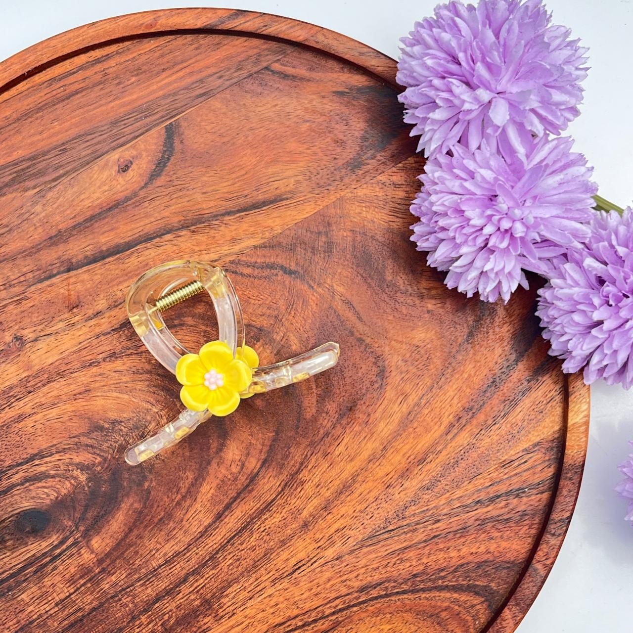 Transparent Floral Claw Clip - Medium