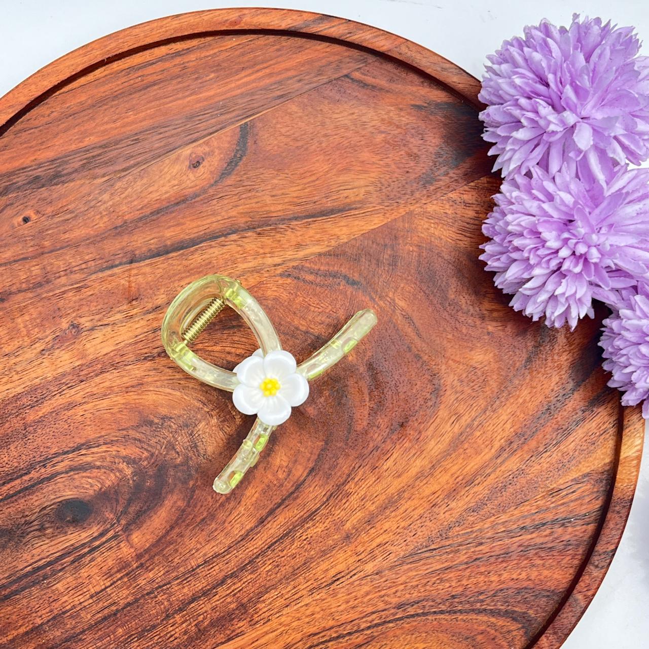 Transparent Floral Claw Clip - Medium