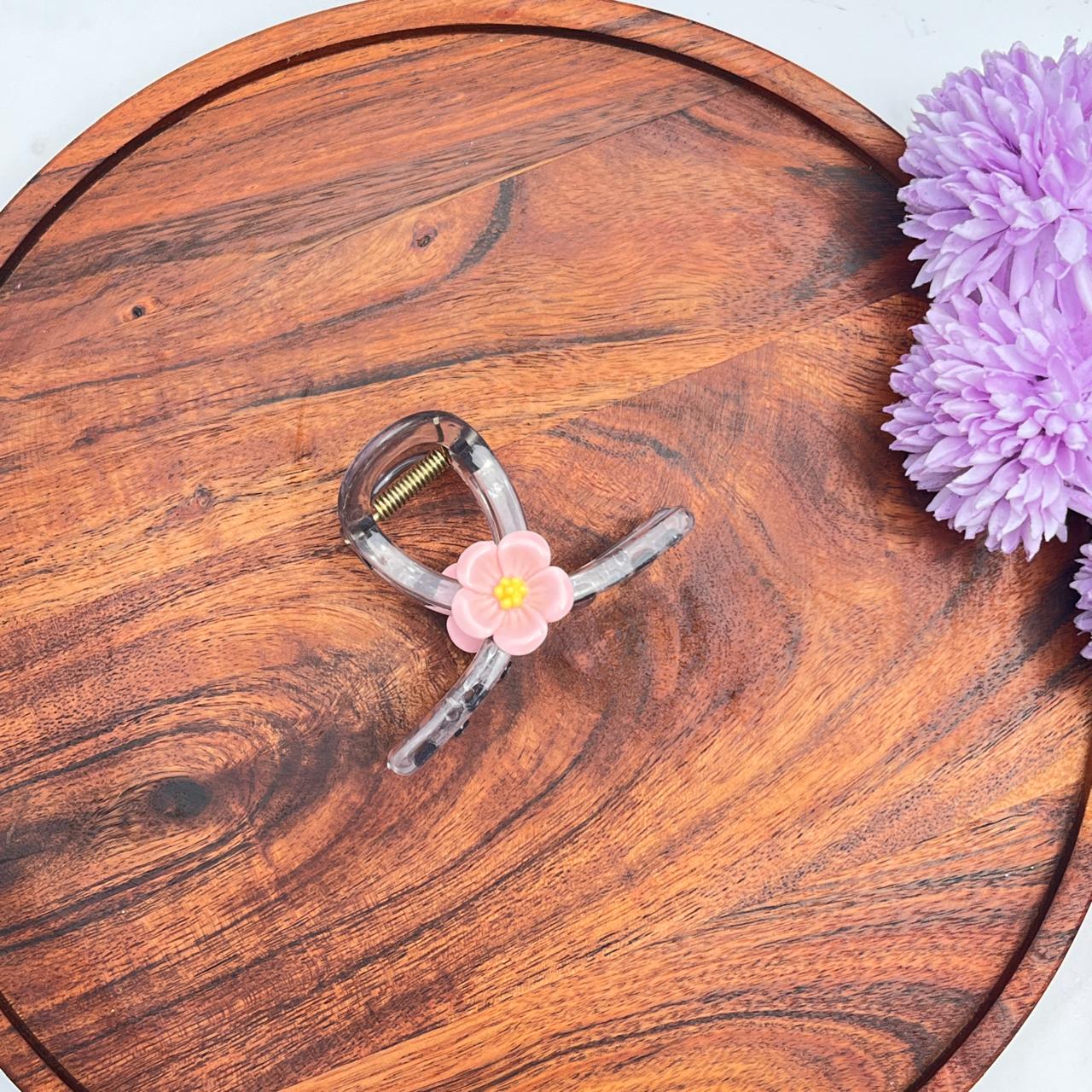 Transparent Floral Claw Clip - Medium