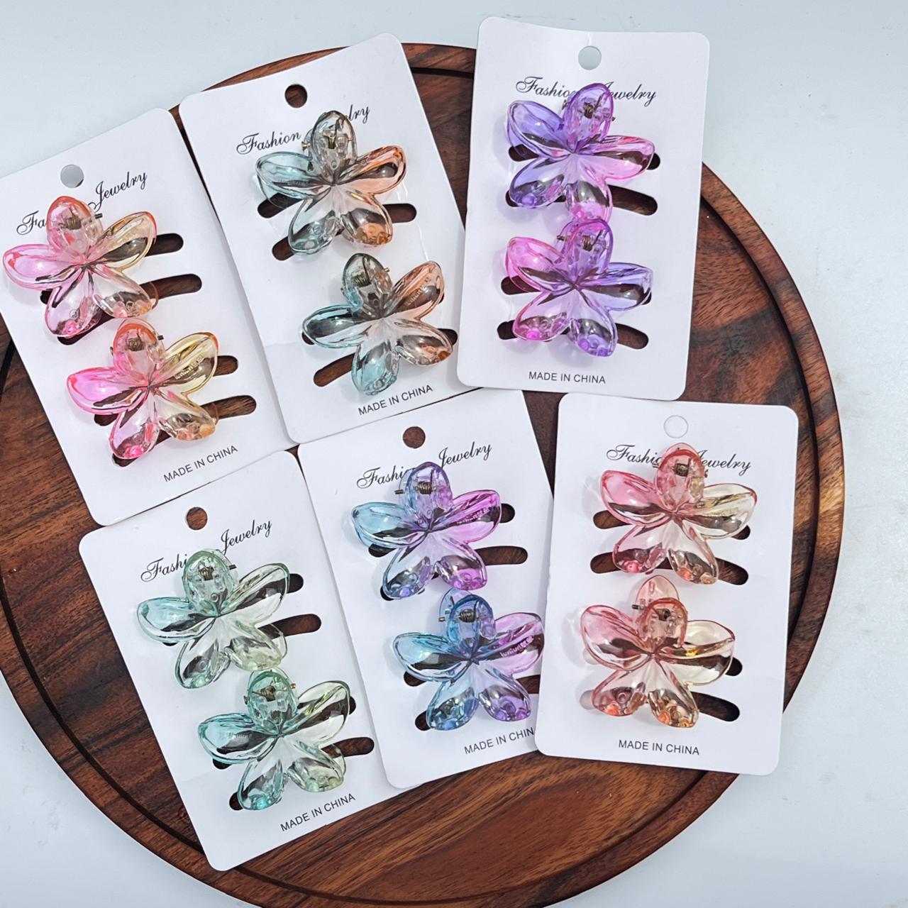 Gradient Glossy Flower Hair Claw (Set of 2)