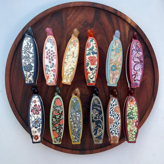 Honey Vintage Bloom Printed Banana Clip - 10cm