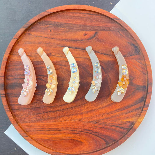 Boefini Blossom Crystal Banana Clip Collection -10cm