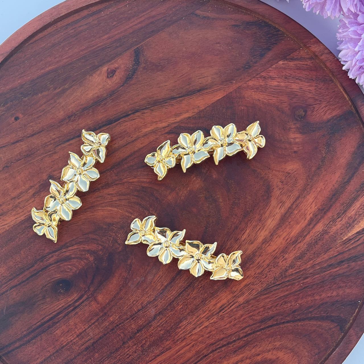Golden Blossom Barrette Clip - Medium 8cm